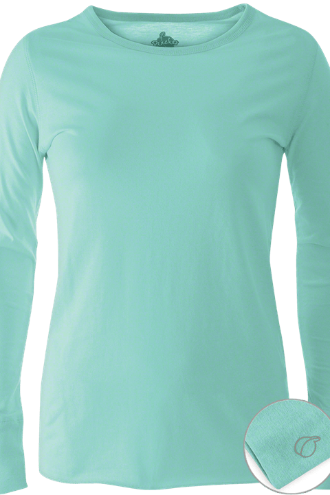 Med Couture Peaches Long Sleeve Tee in Robin Egg at Parker's Clothing and Shoes.