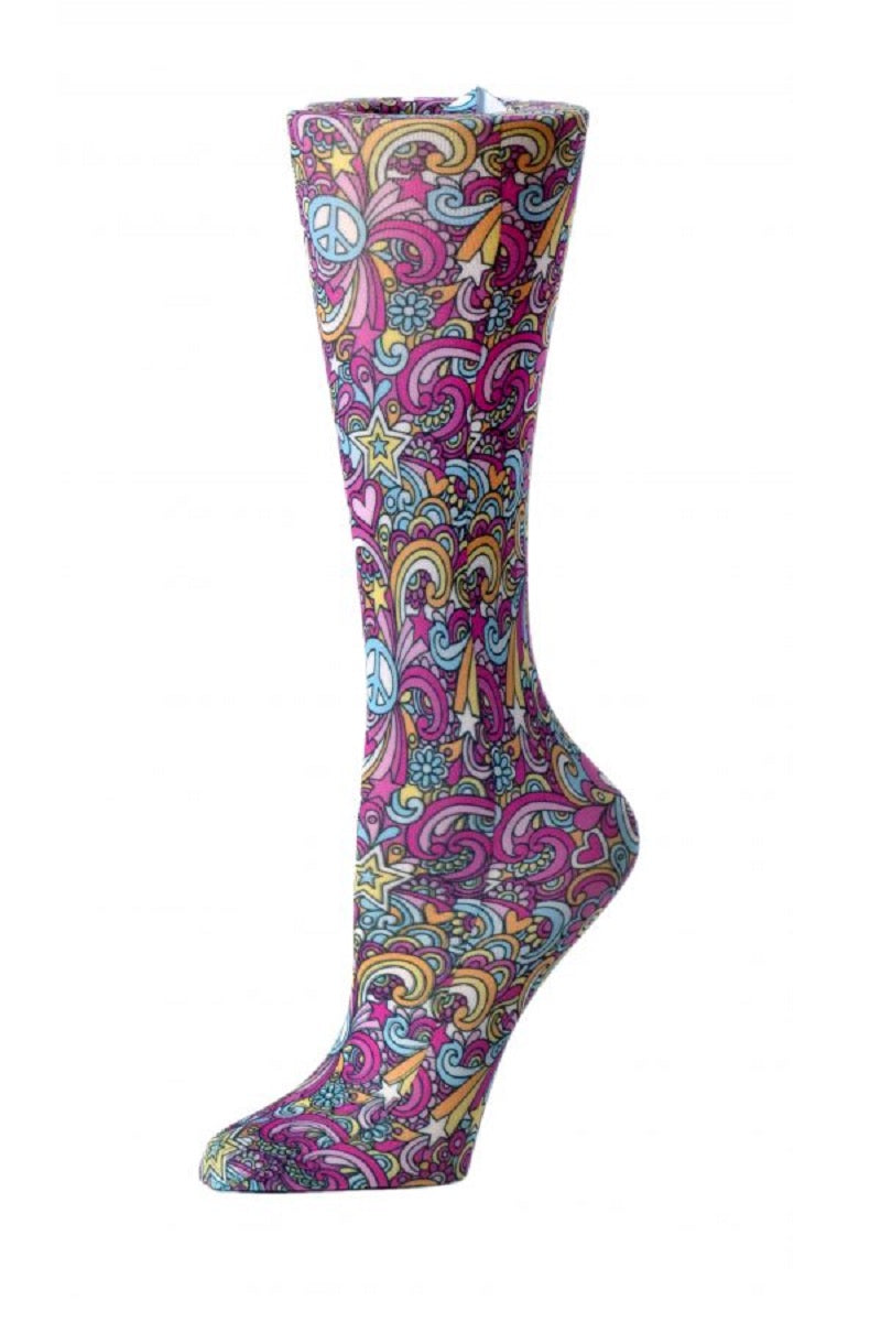Cutieful Mild Compression Socks Sheer 8-15 mmHg in pattern 60's Peace at Parker's Clothing and Shoes.