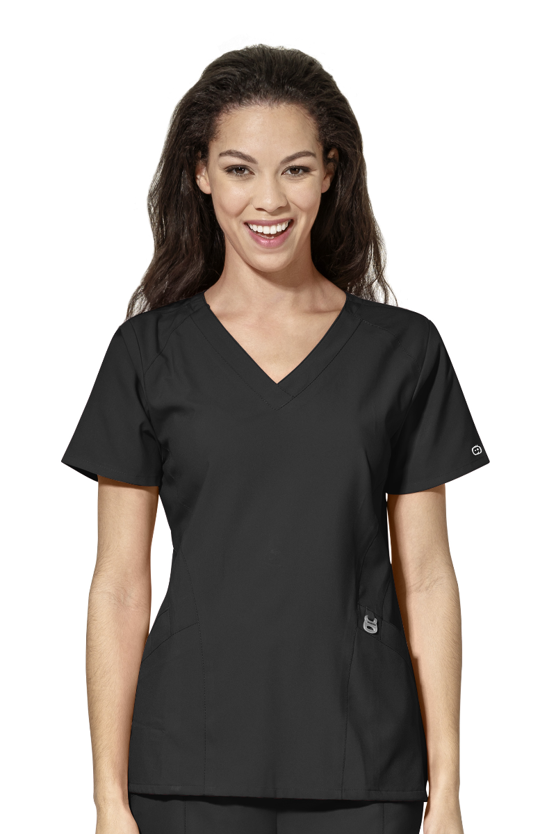 WonderWink Scrub Top W123 Stylized V Neck in Black at Parker's Clothing and Shoes.
