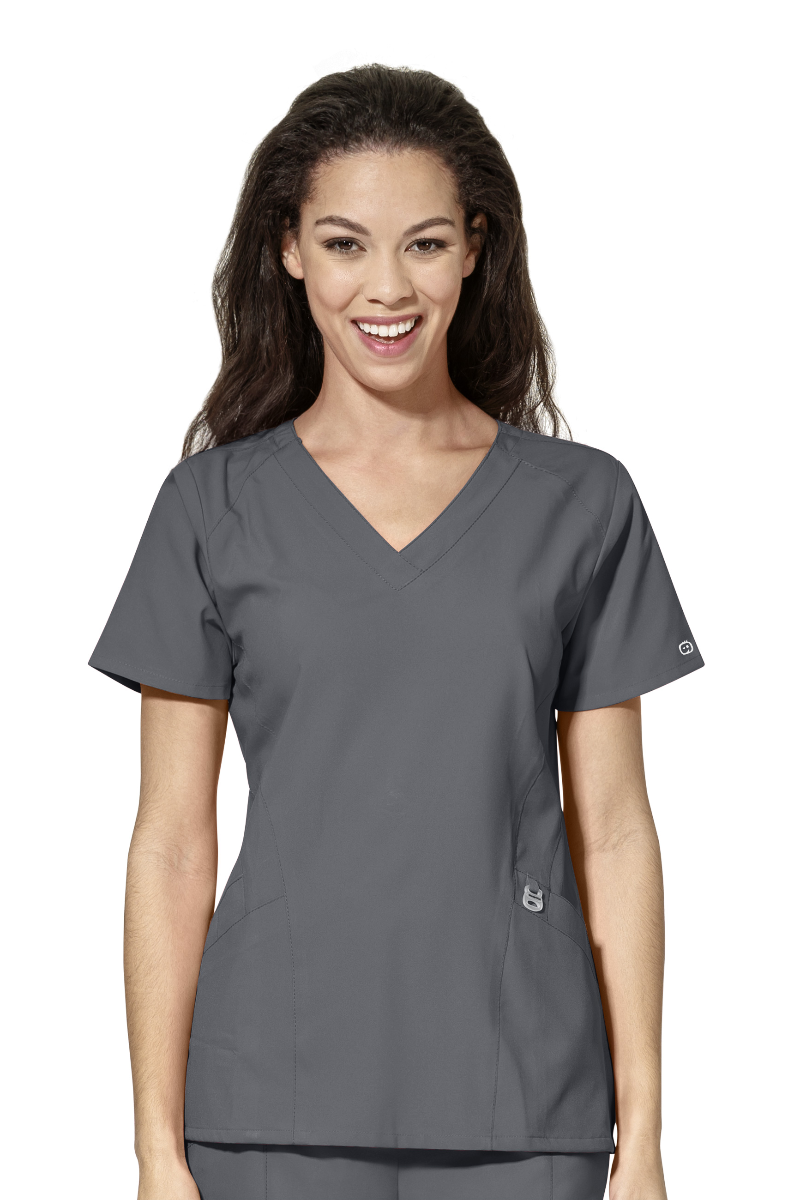 WonderWink Scrub Top W123 Stylized V Neck in Pewter at Parker's Clothing and Shoes.