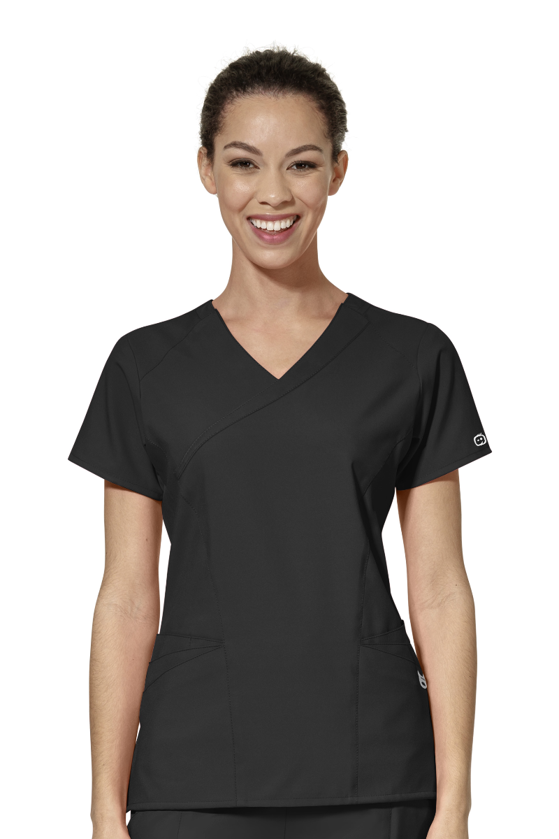 WonderWink Scrub Top W123 Mock Wrap in Black at Parker's Clothing and Shoes.