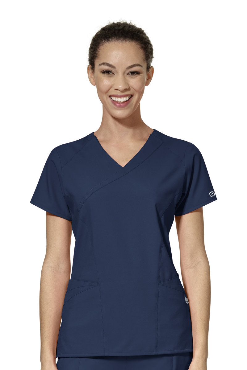 WonderWink Scrub Top W123 Mock Wrap in Navy at Parker's Clothing and Shoes.