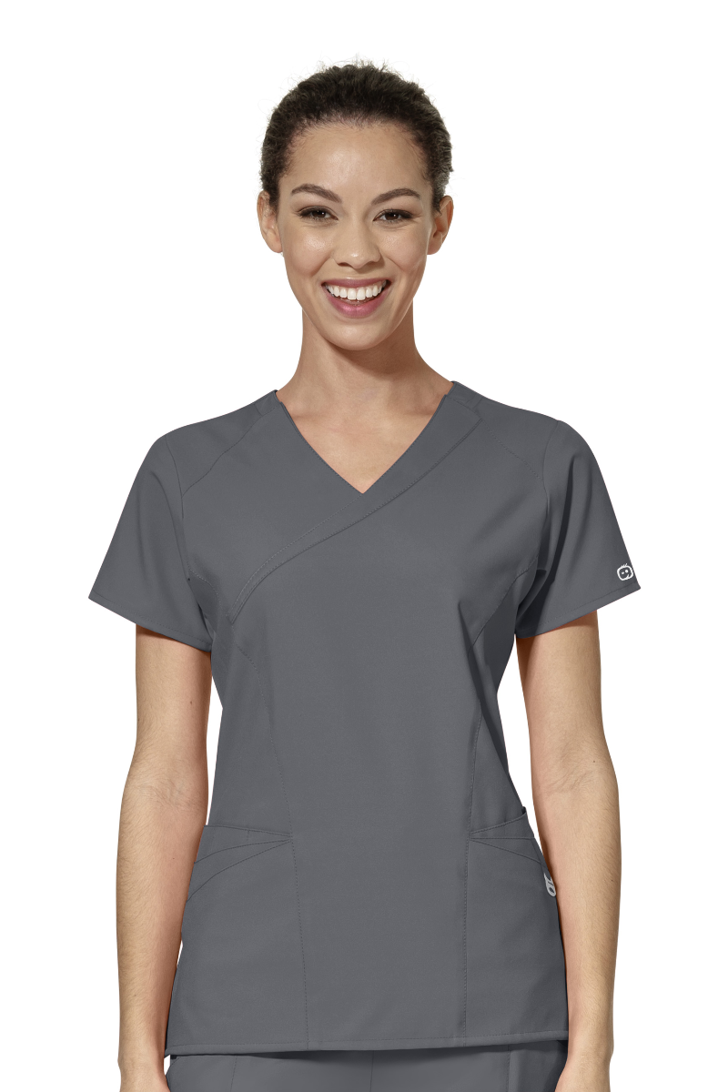 WonderWink Scrub Top W123 Mock Wrap in Pewter at Parker's Clothing and Shoes.