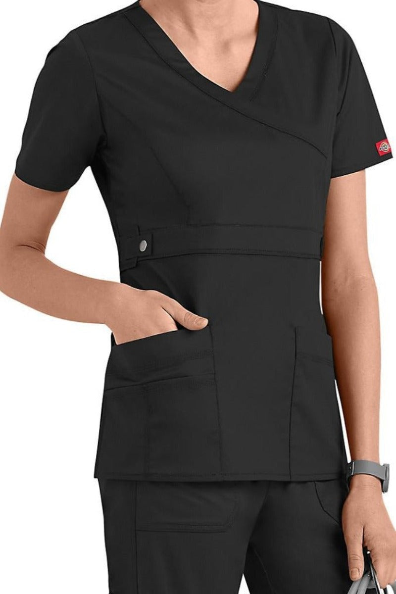 Dickies Scrub Top Gen Flex Mock Wrap 817355 Black at Parker's Clothing and Shoes.