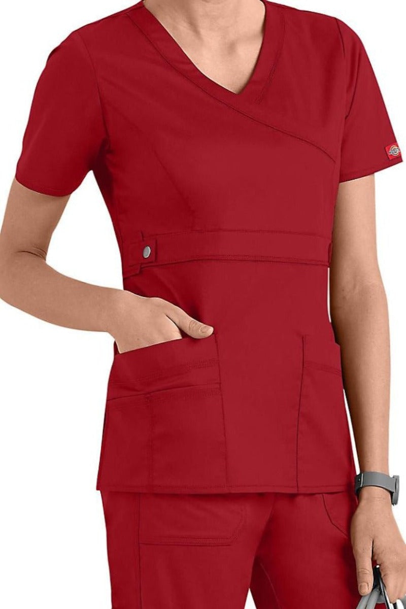 Dickies Scrub Top Gen Flex Mock Wrap 817355 Crimson at Parker's Clothing and Shoes.