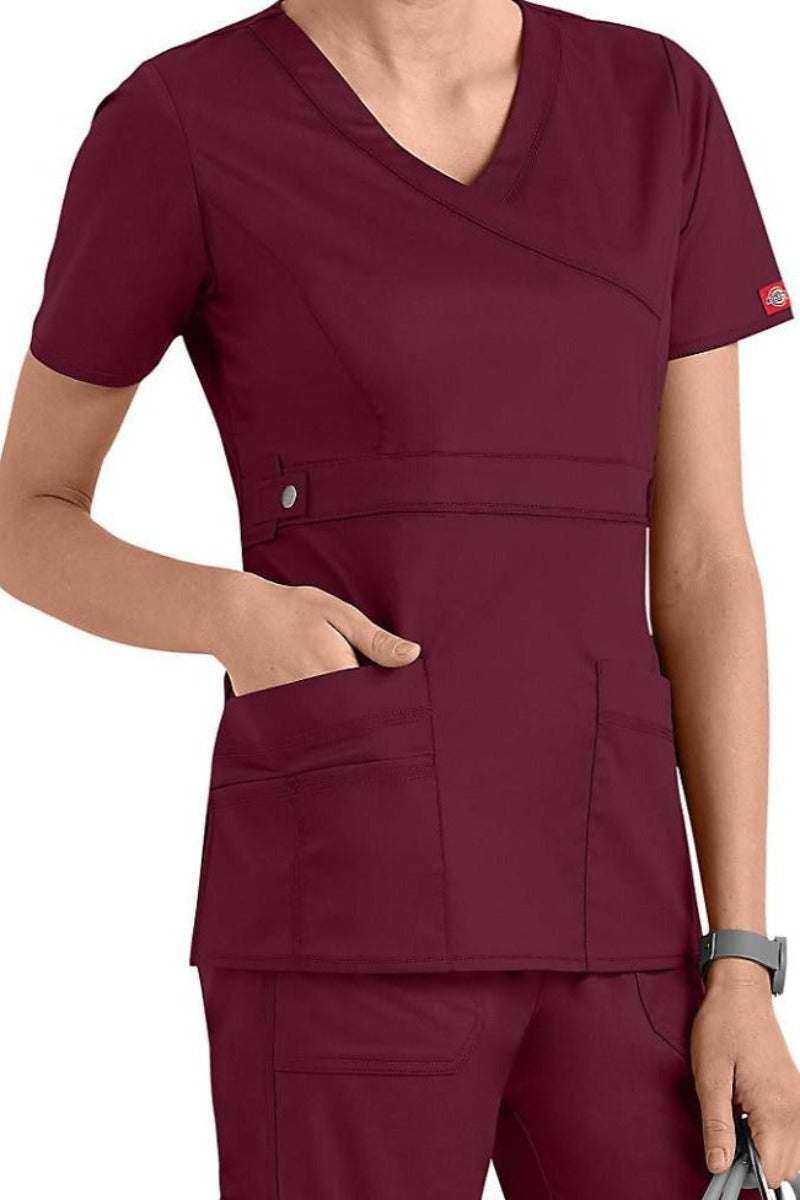 Dickies Scrub Top Gen Flex Mock Wrap 817355 Wine at Parker's Clothing and Shoes.