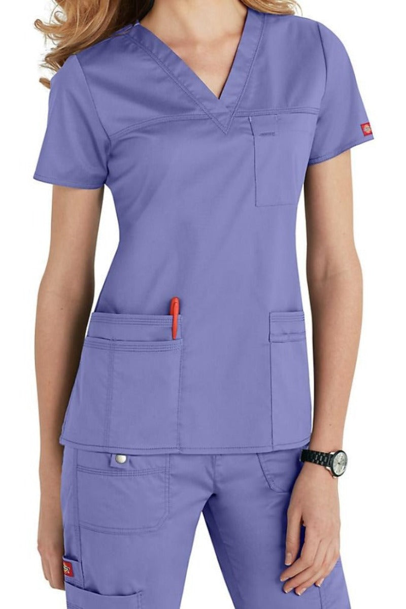Dickies Scrub Top Gen Flex V Neck 817455 in Ceil at Parker's Clothing and Shoes.