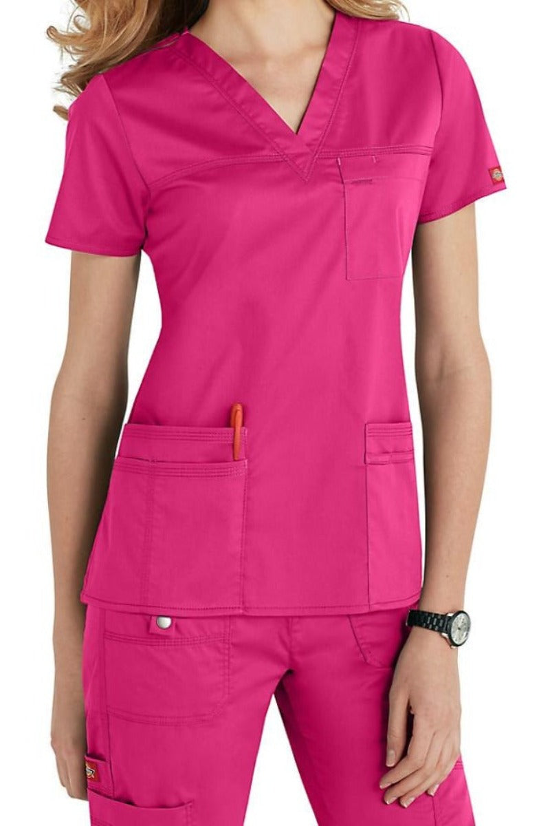 Dickies Scrub Top Gen Flex V Neck 817455 in Hot Pink at Parker's Clothing and Shoes.