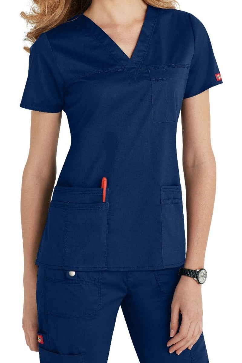 Dickies Scrub Top Gen Flex V Neck 817455 in Navy at Parker's Clothing and Shoes.
