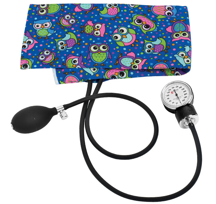 Prestige Premium Adult Aneroid Sphygmomanometer in pattern party owls royal at Parker's Clothing and Shoes