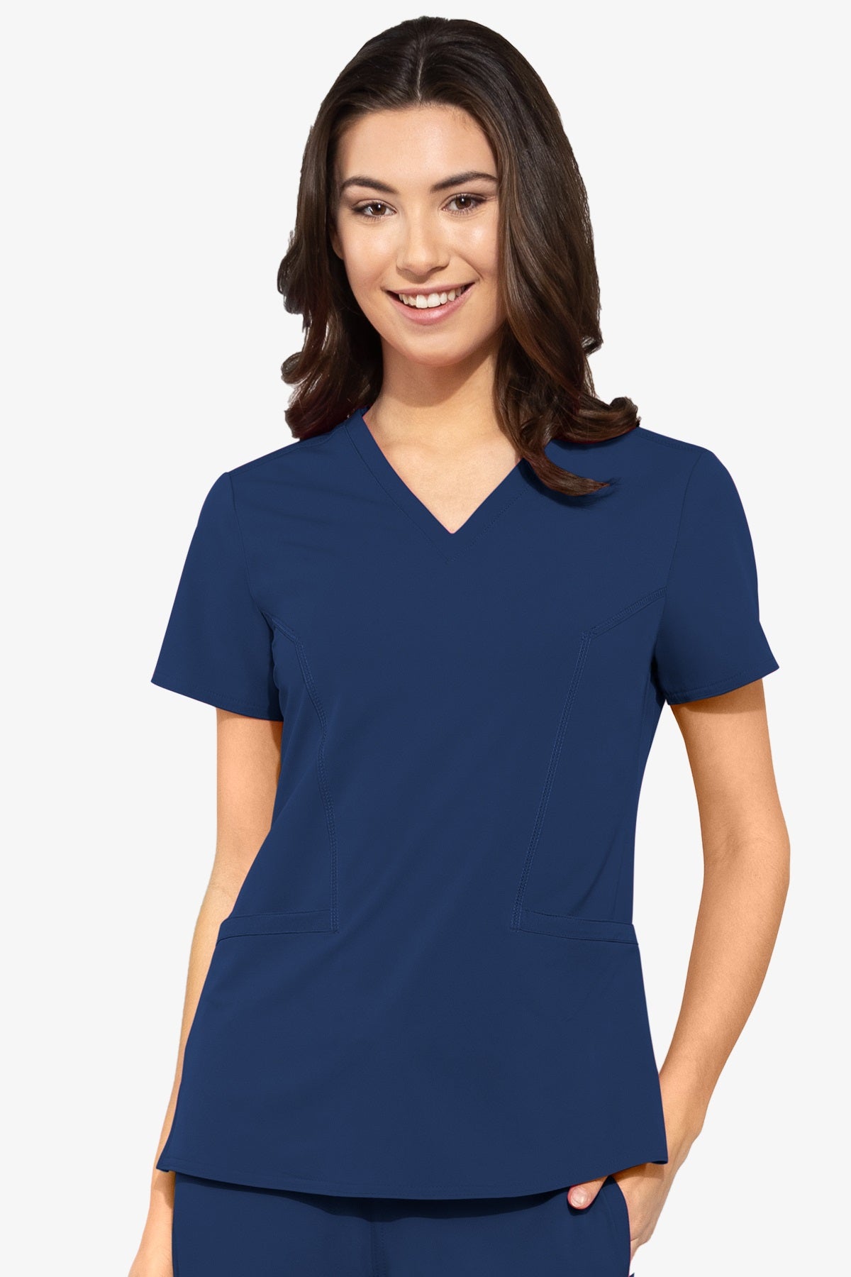 Med Couture Plus Size Scrub Top Peaches Double V-Neck in Navy at Parker's Clothing and Shoes