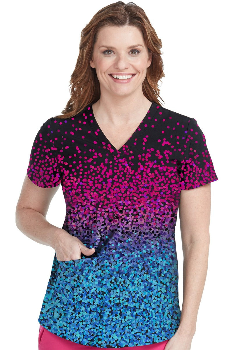 Med Couture Serena V-Neck Print Top in Confetti Dots at Parker's Clothing and Shoes.