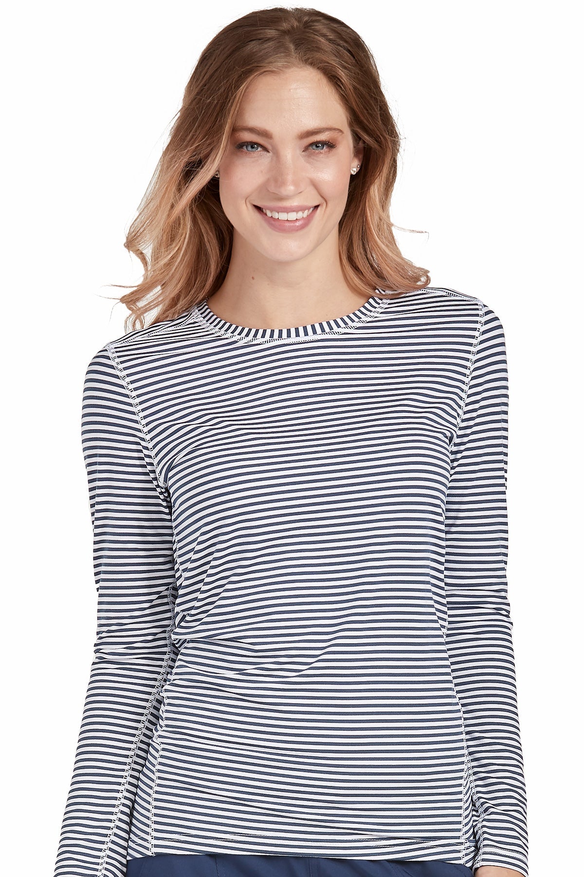 Med Couture Scrub Tee Activate Performance Stripe in Navy and White at Parker's Clothing and Shoes.