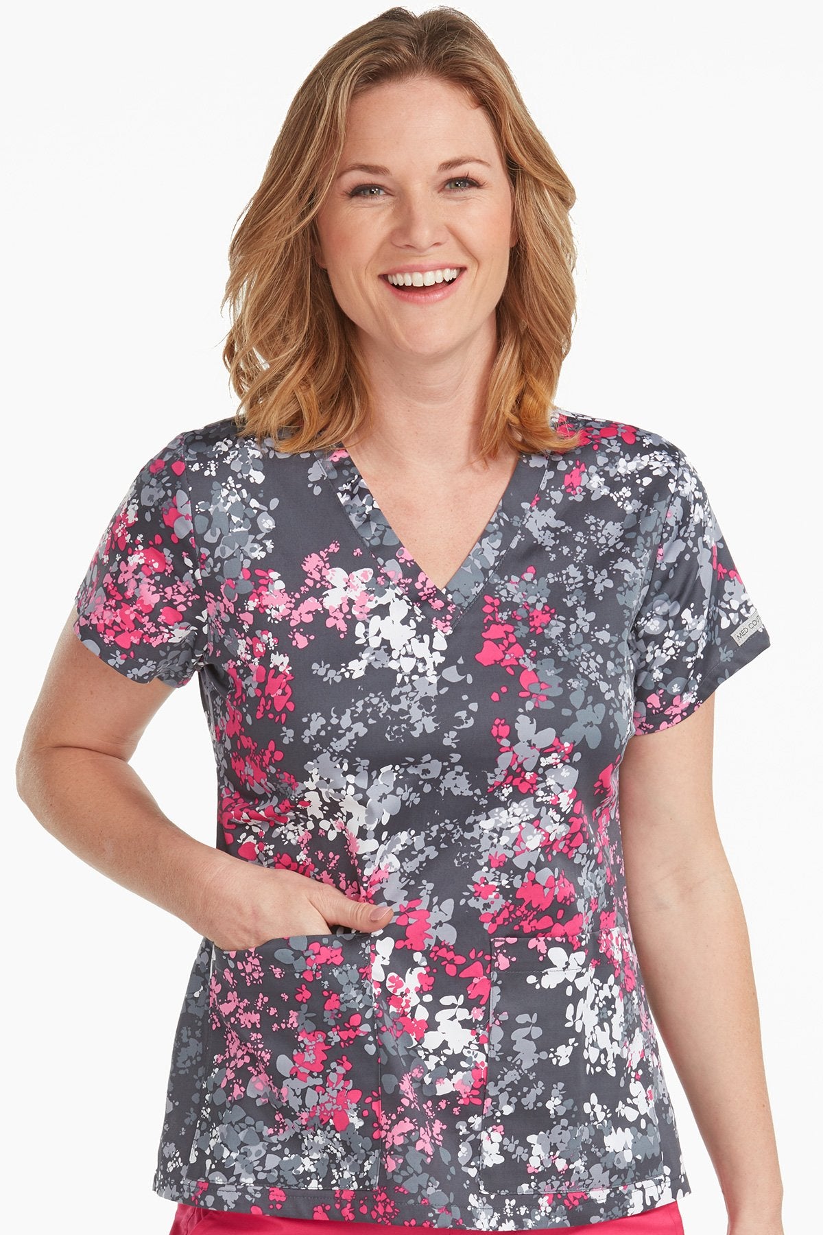 Med Couture Scrub Top Prints Pewter Pink