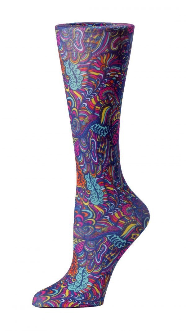 Cutieful Moderate Compression Socks 10-18 MMhg Wide Calf Knit Print Pattern Abstract Flowers at Parker's Clothing and Shoes.