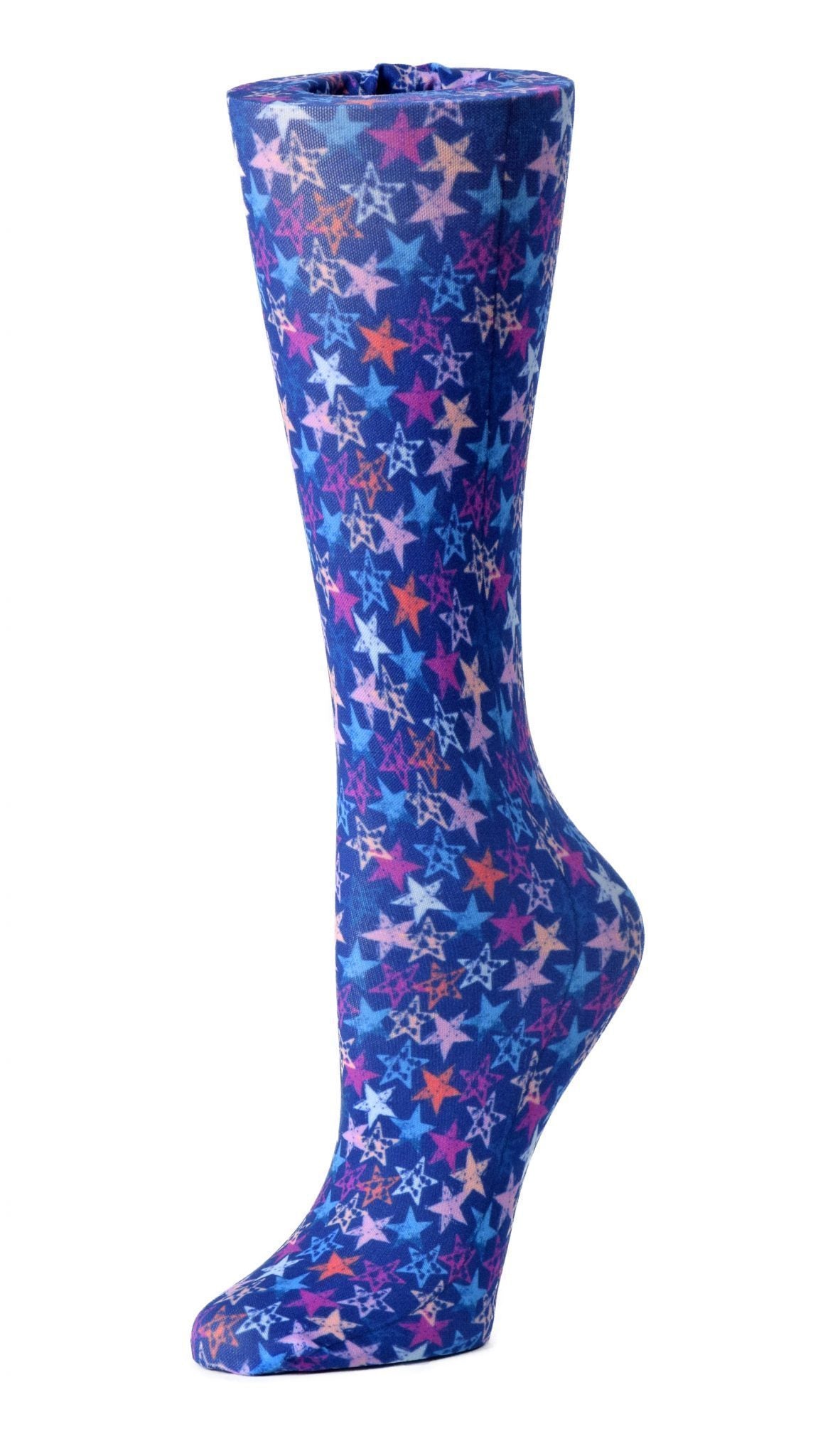 Cutieful Moderate Compression Socks 10-18 MMhg Wide Calf Knit Print Pattern Abstract Stars at Parker's Clothing and Shoes.