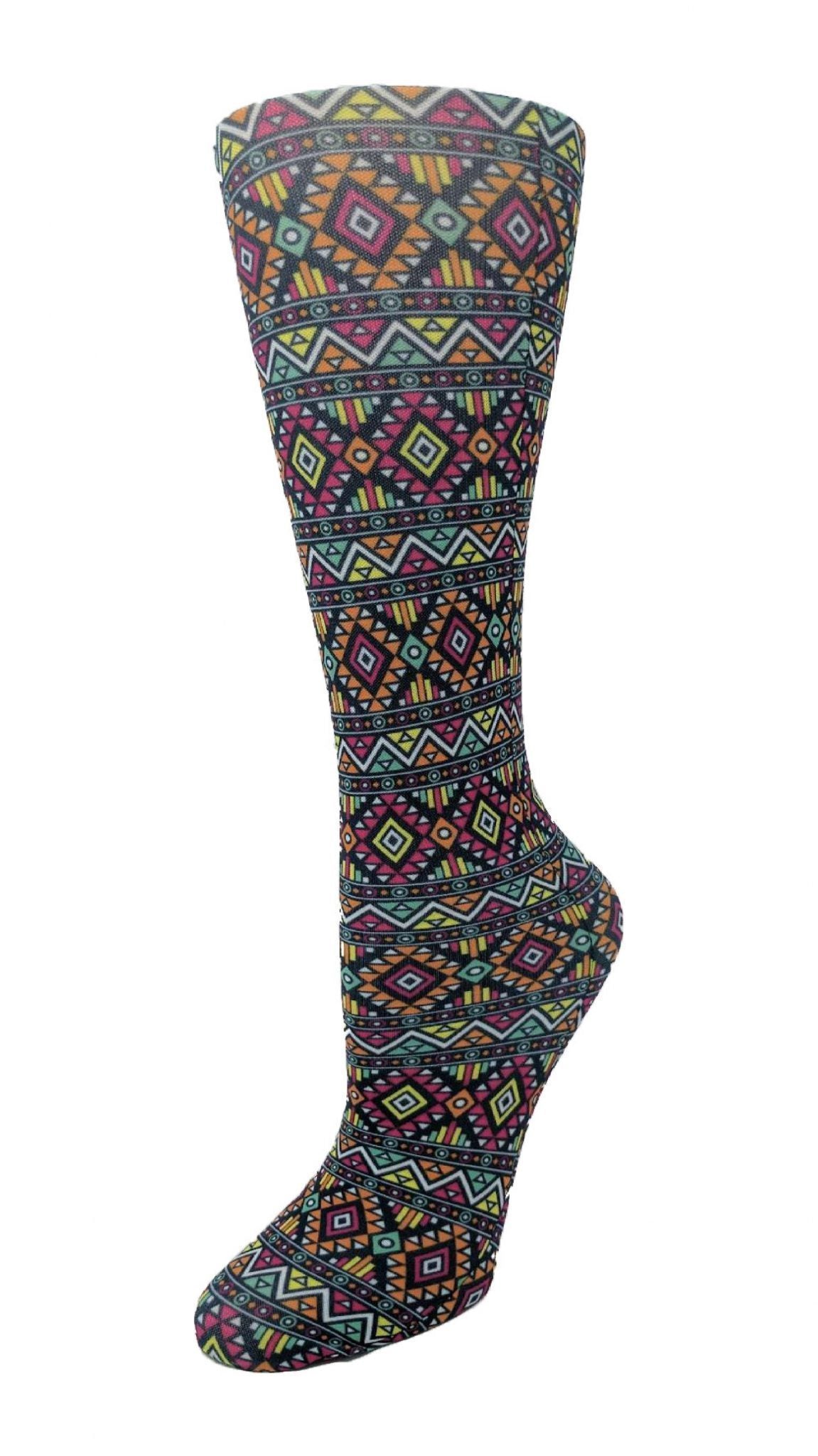 Cutieful Moderate Compression Socks 10-18 MMhg Wide Calf Knit Print Pattern Azteca at Parker's Clothing and Shoes.