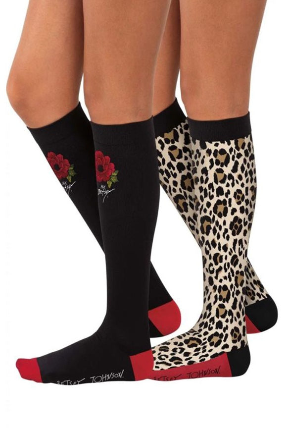 Betsey Johnson Mild Compression Socks 2 pack in Floral Cheetah at Parker's Clothing and Shoes.