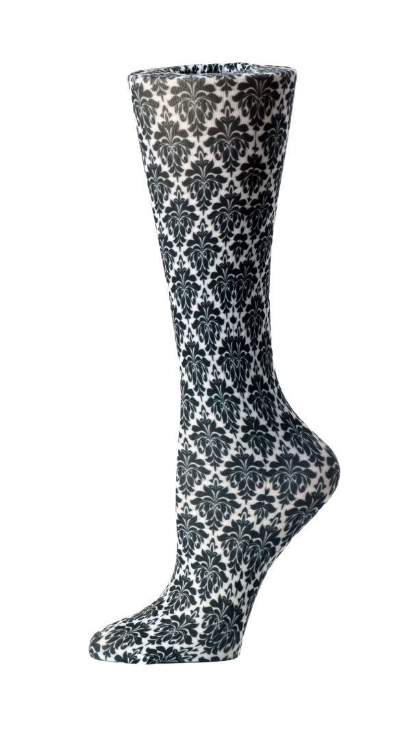 Cutieful Moderate Compression Socks 10-18 MMhg Wide Calf Knit Print Pattern Black Flowers at Parker's Clothing and Shoes.