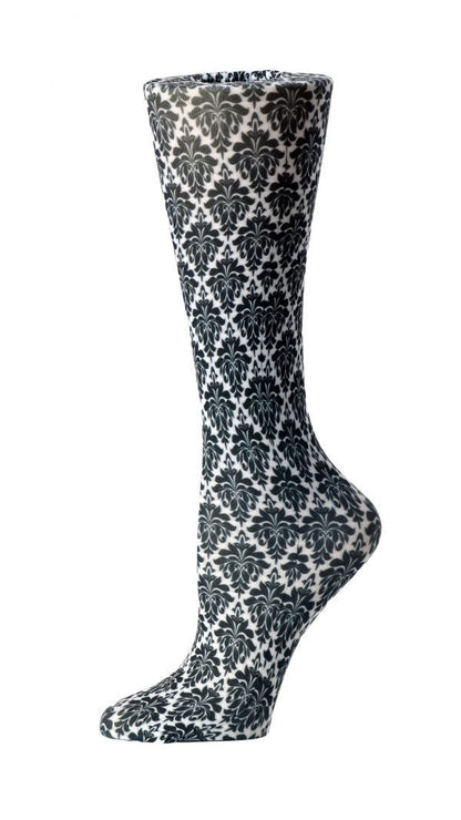 Cutieful Moderate Compression Socks 10-18 mmHg Knit in Print Patterns Black Flowers at Parker's Clothing and Shoes.