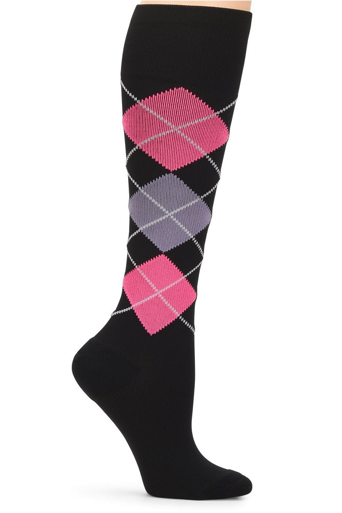 Nurse Mates Compression Socks 20-30 mmHg Firm Compression Black Pink Argyle at Parker's Clothing and Shoes.