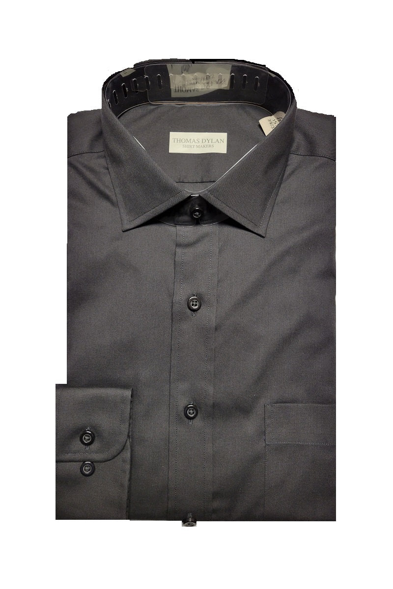 Thomas Dylan Dress Shirt Strechtech Spread Collar in Black at Parker's Clothing and Shoes.