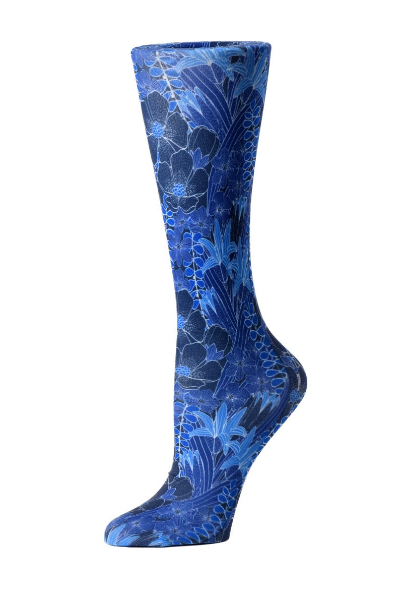Cutieful Mild Compression Socks Sheer 8-15 mmHg in pattern Blue Flowers at Parker's Clothing and Shoes.