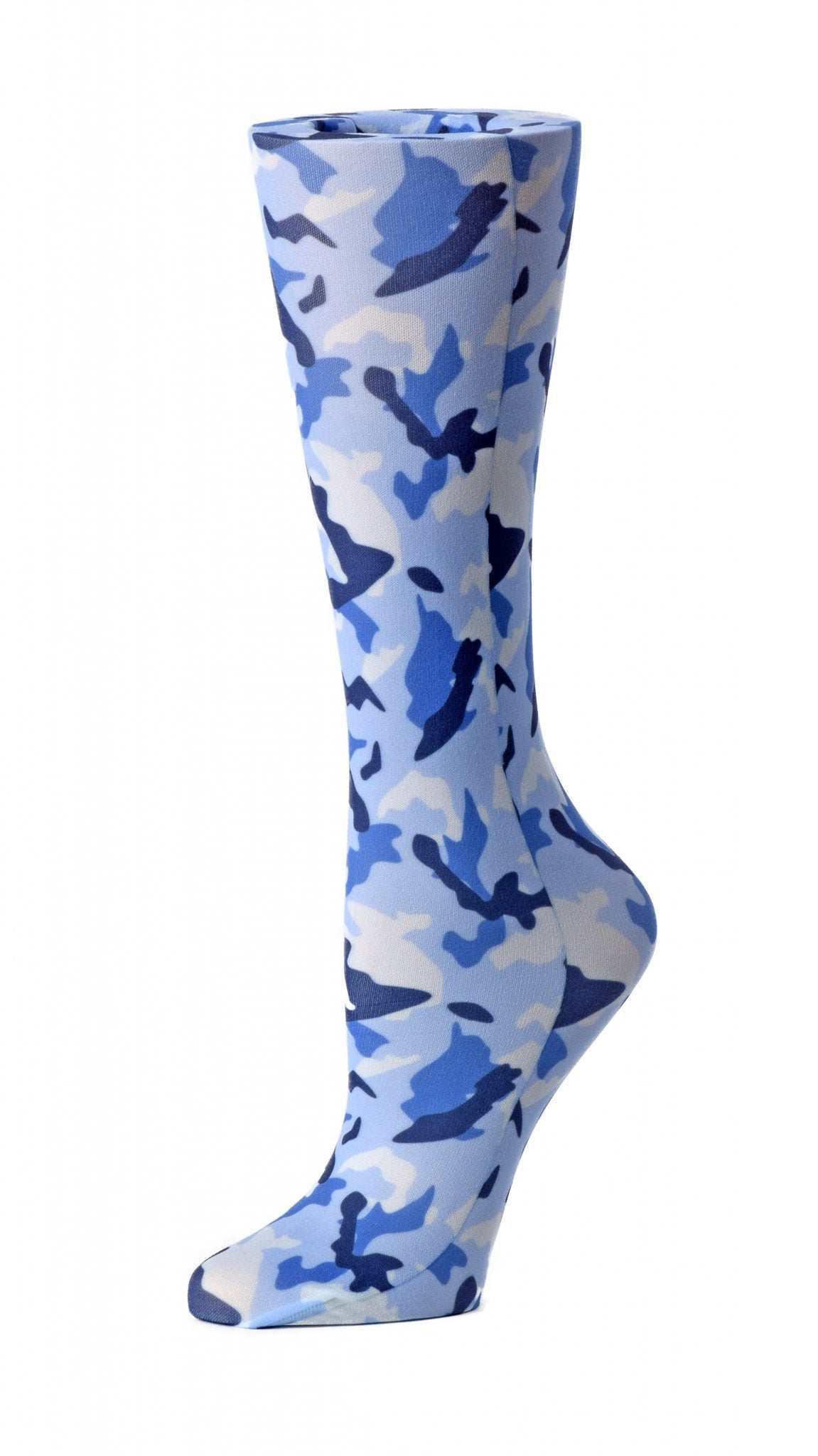 Cutieful Moderate Compression Socks 10-18 MMhg Wide Calf Knit Print Pattern Blue Camo at Parker's Clothing and Shoes.