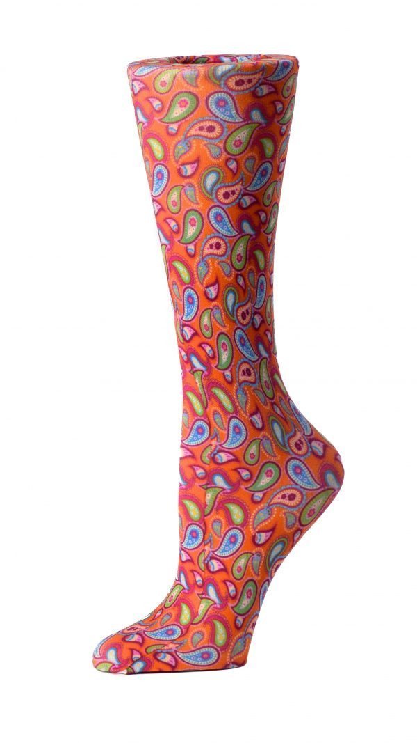 Cutieful Moderate Compression Socks 10-18 MMhg Wide Calf Knit Print Pattern Bright Paisley at Parker's Clothing and Shoes.