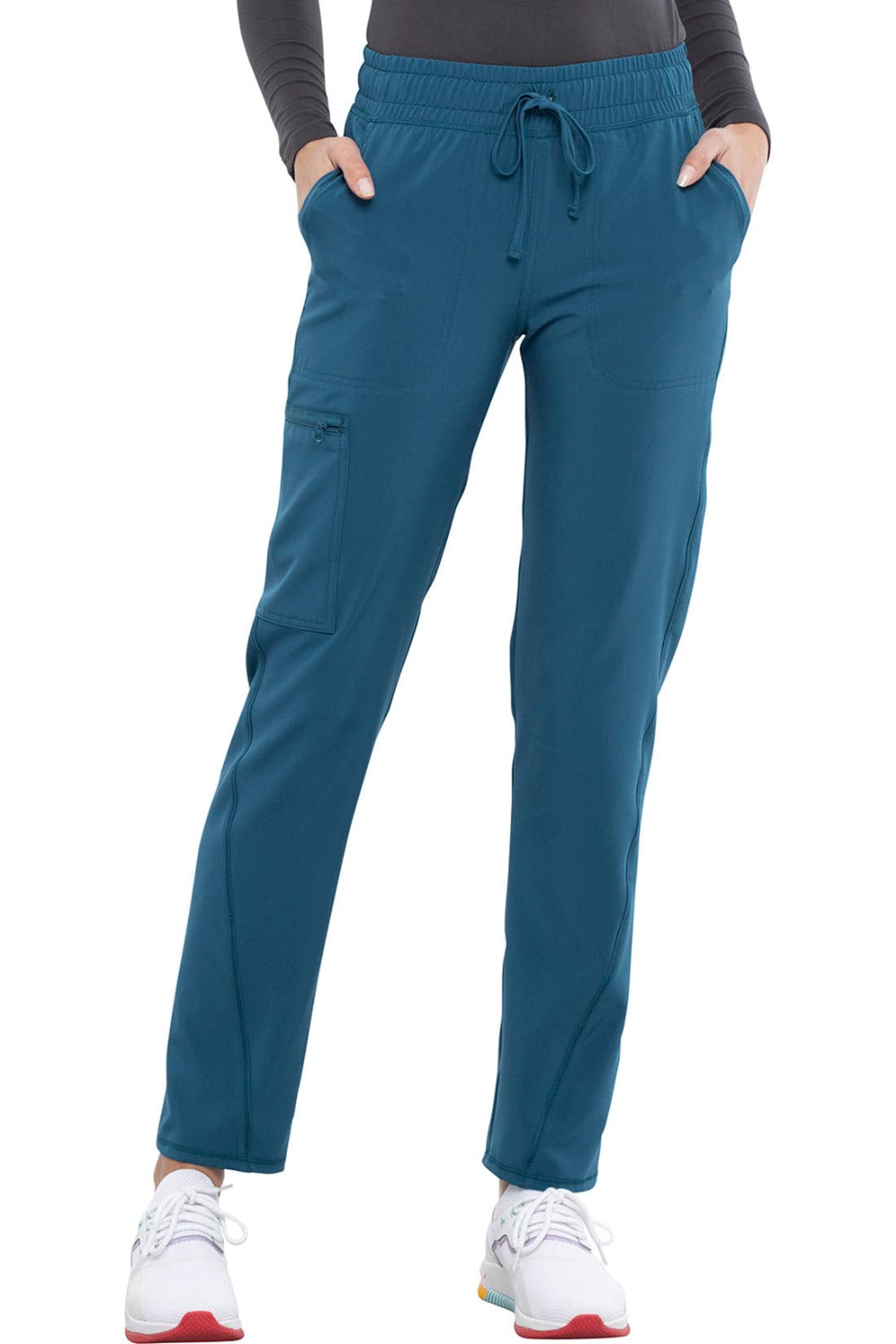 Cherokee Allura Petite Scrub Pant Mid Rise Tapered Leg Drawstring in Caribbean at Parker's Clothing and Shoes.