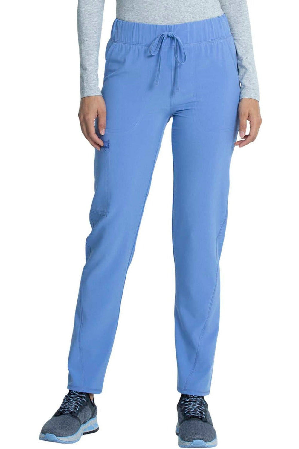 Cherokee Allura Petite Scrub Pant Mid Rise Tapered Leg Drawstring in Ciel at Parker's Clothing and Shoes.