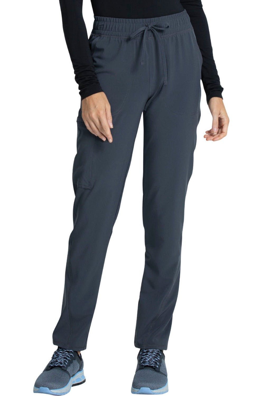 Cherokee Allura Petite Scrub Pant Mid Rise Tapered Leg Drawstring in Pewter at Parker's Clothing and Shoes.