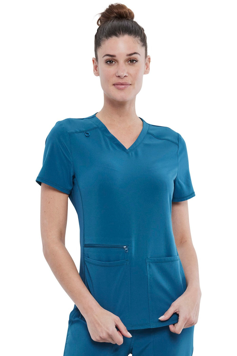 Cherokee Allura V-Neck Scrub Top in Caribbean at Parker's Clothing and Shoes.