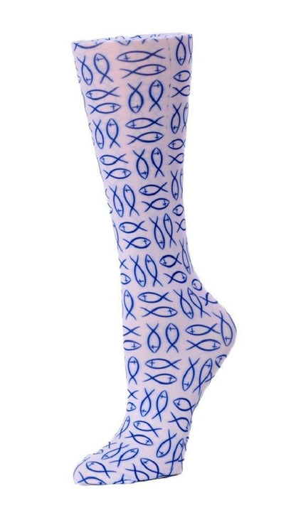 Cutieful Moderate Compression Socks 10-18 mmHg Knit in Print Patterns Christian Fish at Parker's Clothing and Shoes.