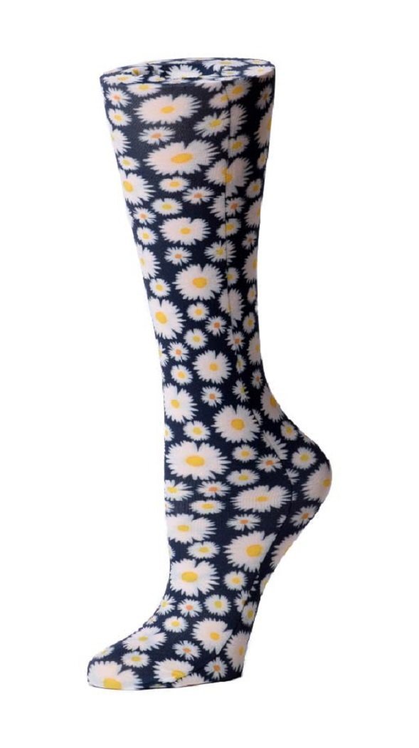 Cutieful Moderate Compression Socks 10-18 MMhg Wide Calf Knit Print Pattern Daisies at Parker's Clothing and Shoes.