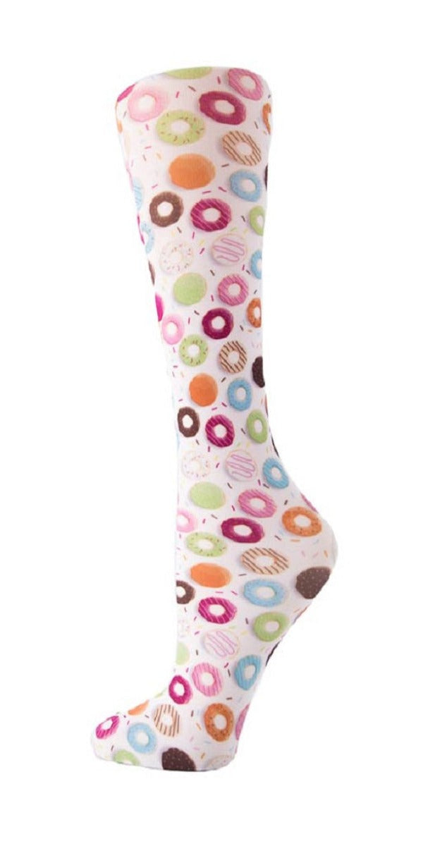 Cutieful Moderate Compression Socks 10-18 MMhg Wide Calf Knit Print Pattern Donuts at Parker's Clothing and Shoes.