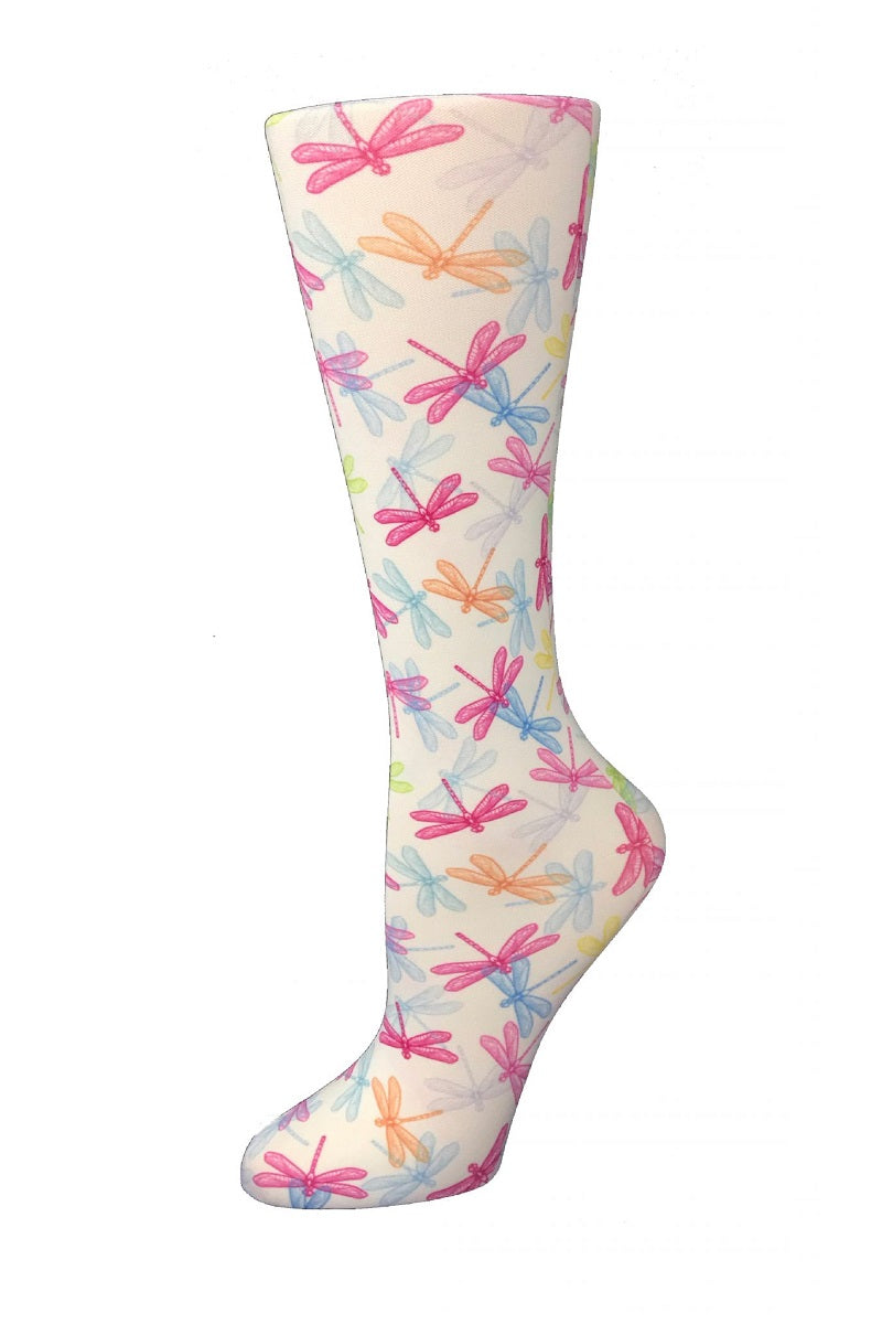 Cutieful Moderate Compression Socks 10-18 MMhg Wide Calf Knit Animal Print Dragonflies at Parker's Clothing and Shoes.