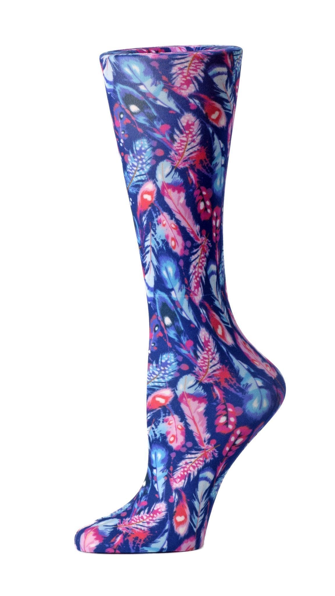 Cutieful Moderate Compression Socks 10-18 MMhg Wide Calf Knit Print Pattern Feathers at Parker's Clothing and Shoes.