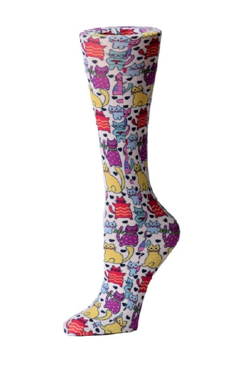 Cutieful Moderate Compression Socks 10-18 MMhg Wide Calf Knit Animal Print Felines at Parker's Clothing and Shoes.
