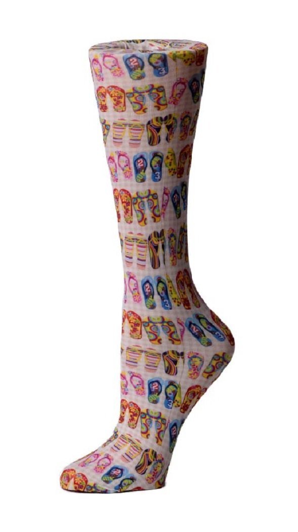Cutieful Moderate Compression Socks 10-18 MMhg Wide Calf Knit Print Pattern Flip Flops at Parker's Clothing and Shoes.