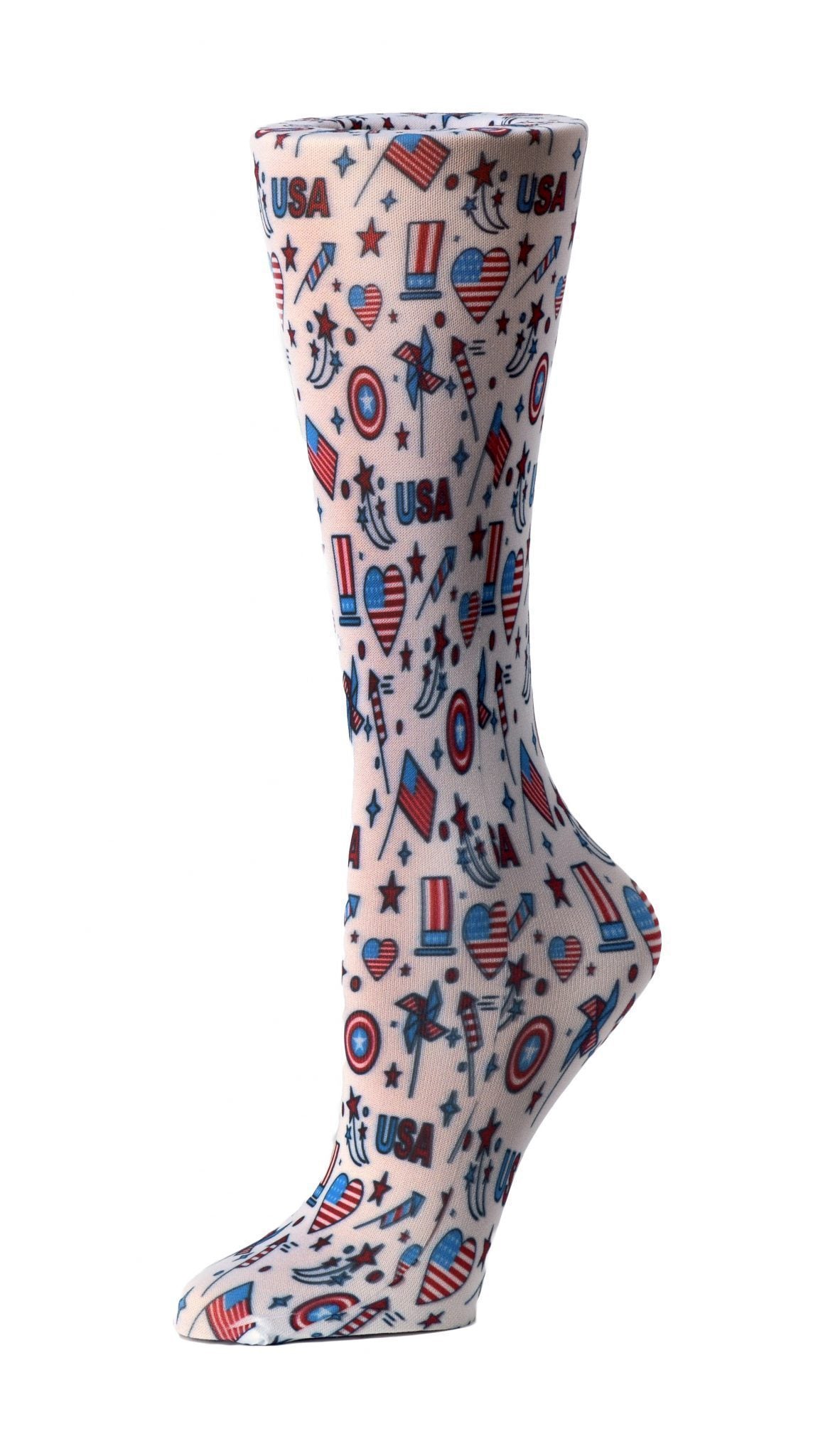 Cutieful Moderate Compression Socks 10-18 MMhg Wide Calf Knit Print Pattern Fourth Of July at Parker's Clothing and Shoes.