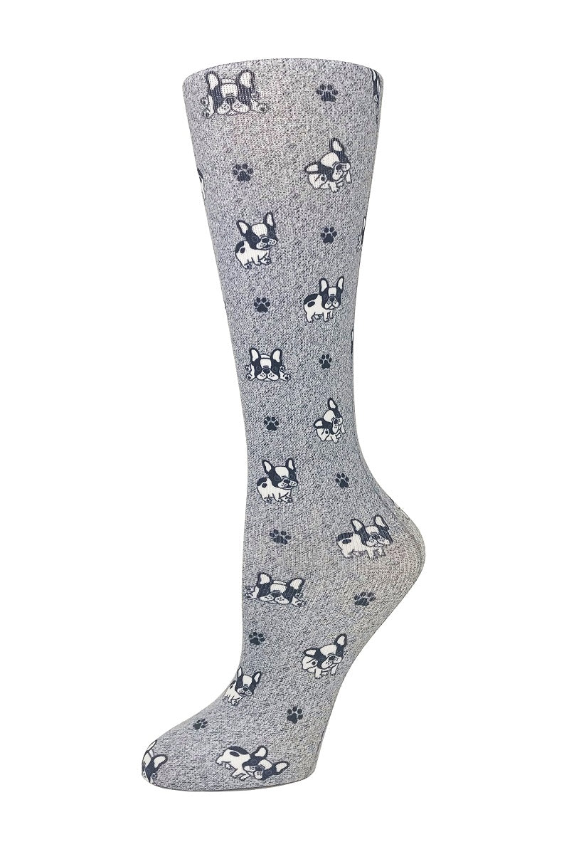 Cutieful Moderate Compression Socks 10-18 MMhg Wide Calf Knit Animal Print French Bulldogs at Parker's Clothing and Shoes.
