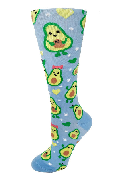 Cutieful Compression Socks Novelty patterns in 15-20 mmHG moderate compression at Parker's Clothing & Scrubs. Pattern is Guac Your World.