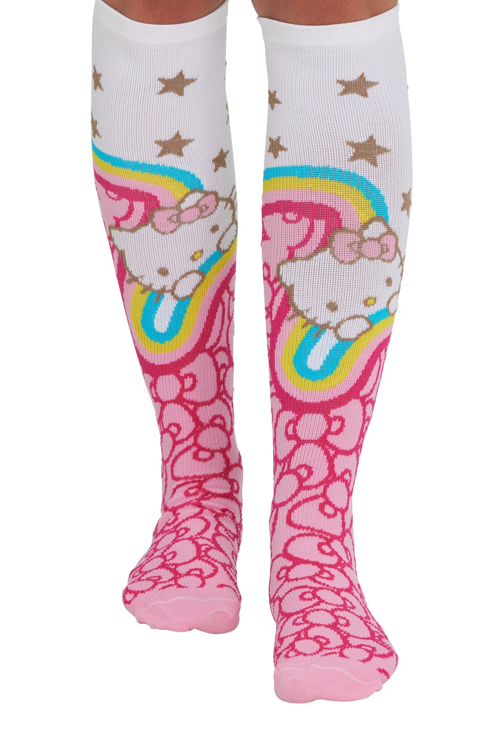 Cherokee Heart Support Mild Compression Socks 8-12 mmHg Hello Rainbow at Parker's Clothing and Shoes