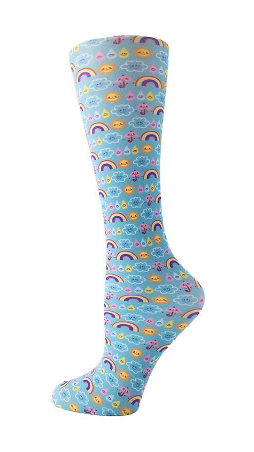 Cutieful Moderate Compression Socks 10-18 mmHg Knit in Print Patterns Happy Weather at Parker's Clothing and Shoes.