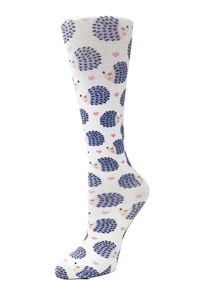 Cutieful Moderate Compression Socks 10-18 MMhg Wide Calf Knit Animal Print Hedgehogs at Parker's Clothing and Shoes.