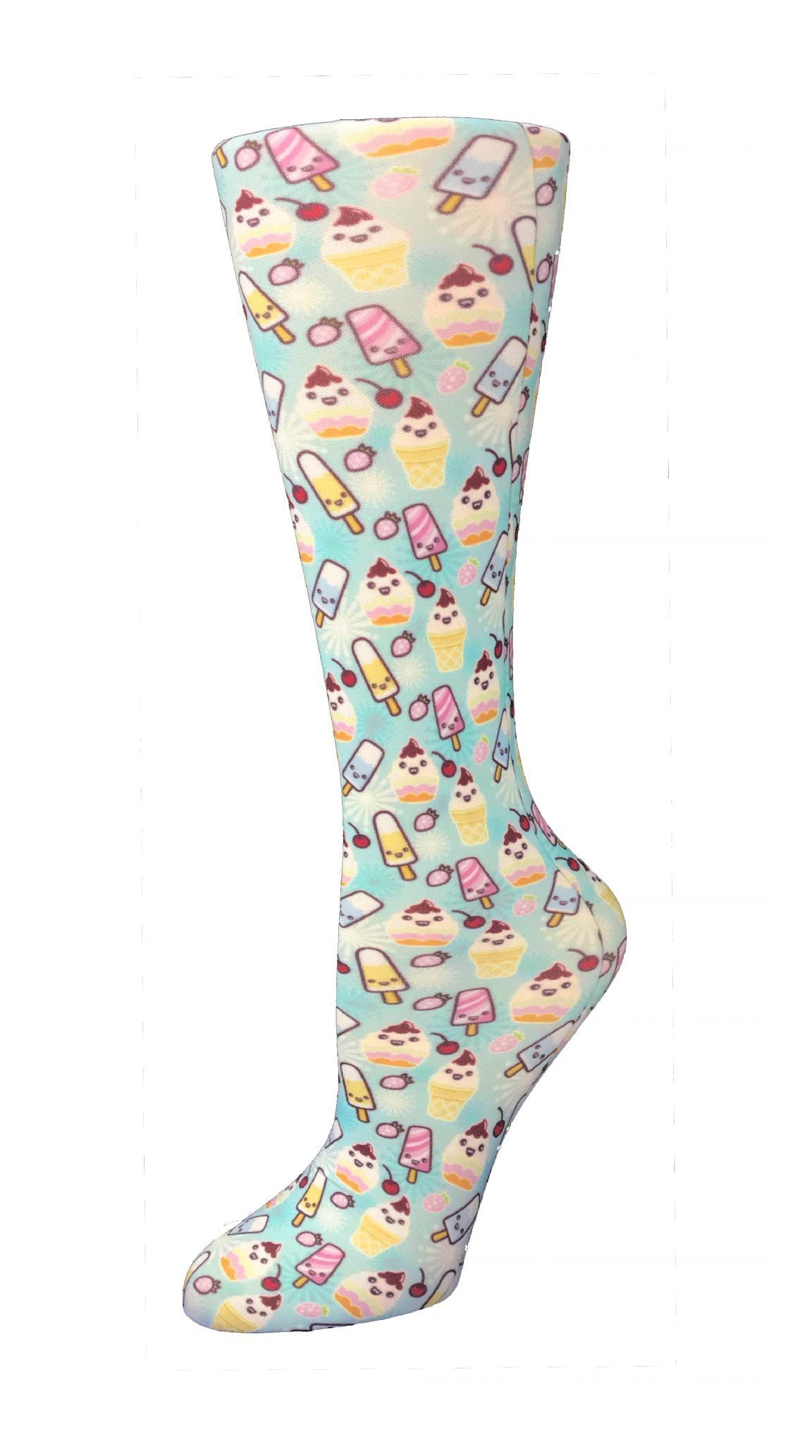 Cutieful Moderate Compression Socks 10-18 mmHg Knit in Print Patterns Ice Cream Social at Parker's Clothing and Shoes.