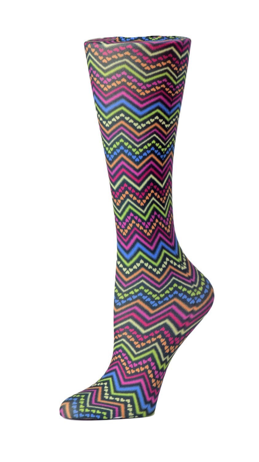 Cutieful Moderate Compression Socks 10-18 MMhg Wide Calf Knit Print Pattern Izzy Hearts at Parker's Clothing and Shoes.