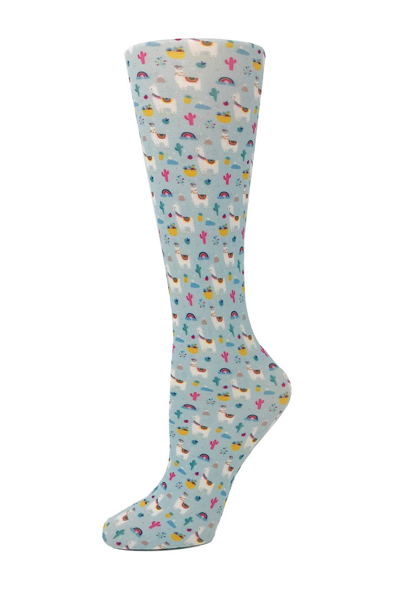 Cutieful Moderate Compression Socks 10-18 MMhg Wide Calf Knit Animal Print Llamas at Parker's Clothing and Shoes.