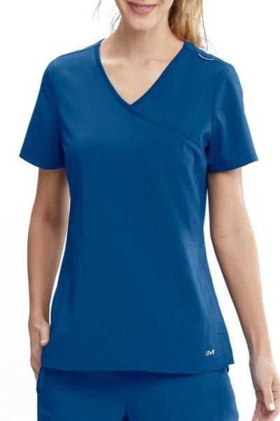 Motion by Barco Scrub Top Aria Mock Wrap in New Royal at Parker's Clothing & Scrubs.